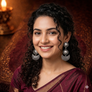 Veda Heritage Triple-Tier Oxidized Chandbali Earrings