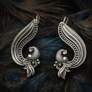 Mayura Heritage Majestic Peacock Motif Oxidized Statement Earrings