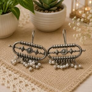 Elegant Oxidized Pearl Drop Earrings
