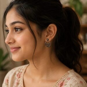 Handcrafted Oxidized Silver Teardrop Stud Earrings