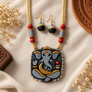 Handcrafted Clay Lord Ganesha Necklace & Earrings Set